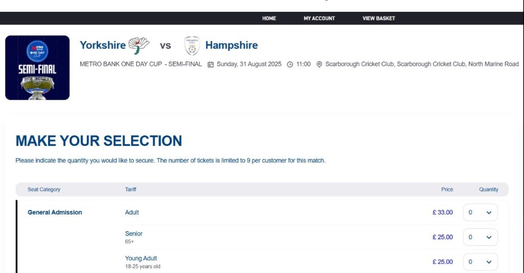 How To Buy Tickets For Yorkshire vs Hampshire