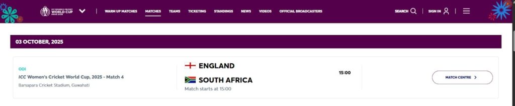 Official ICC Ticket Website