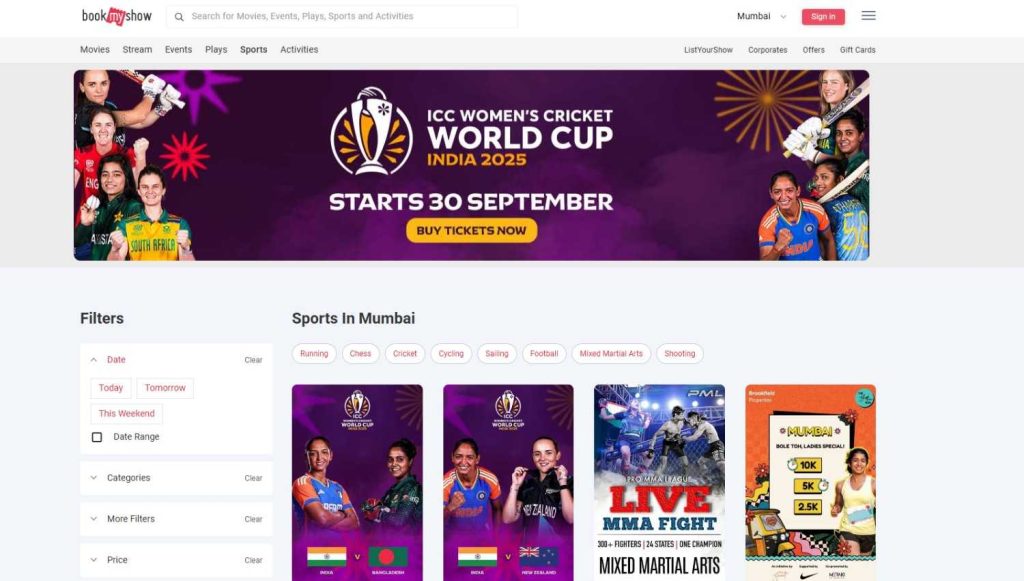 BookMyShow Website