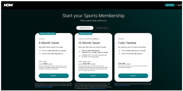 Subscription Plans on NOW Sports Subscription Plans on NOW Sports