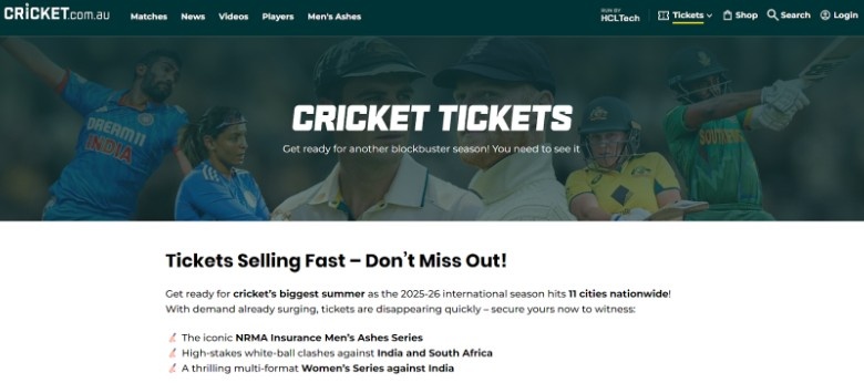 official Cricket Australia ticketing website