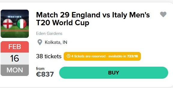 England vs Italy T20 WC 2026 Buy Tickets England vs Italy T20 WC 2026 Buy Tickets