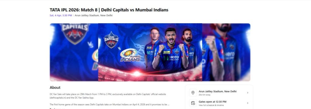 Book DC vs MI 8th Match Tickets Book DC vs MI 8th Match Tickets