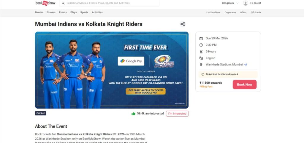 Book MI vs KKR Match 2 Tickets on BookMyShow Book MI vs KKR Match 2 Tickets on BookMyShow