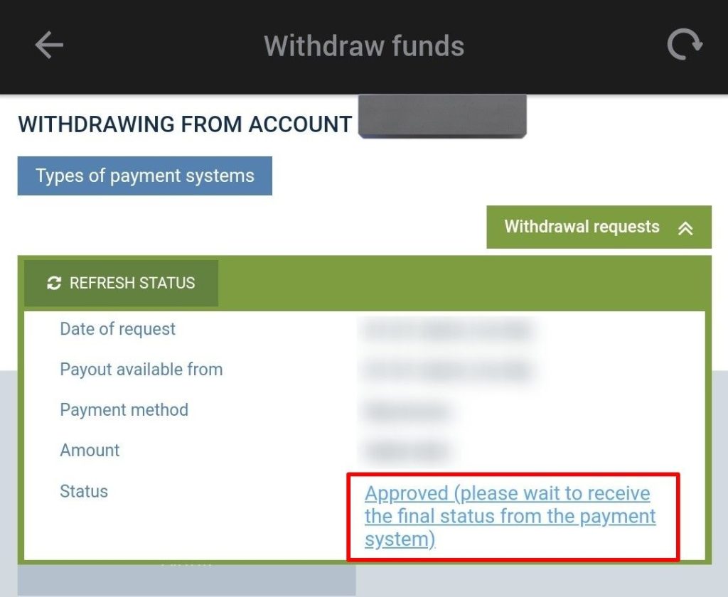 Check Withdrawal Status Check Withdrawal Status