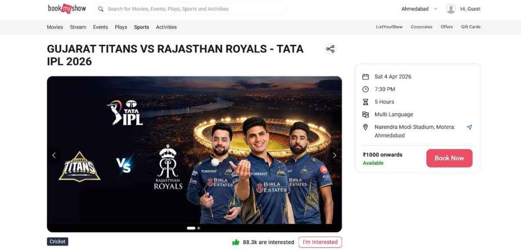 How to Book GT vs RR Match 9 Tickets IPL 2026: Step by Step How to Book GT vs RR Match 9 Tickets IPL 2026: Step by Step