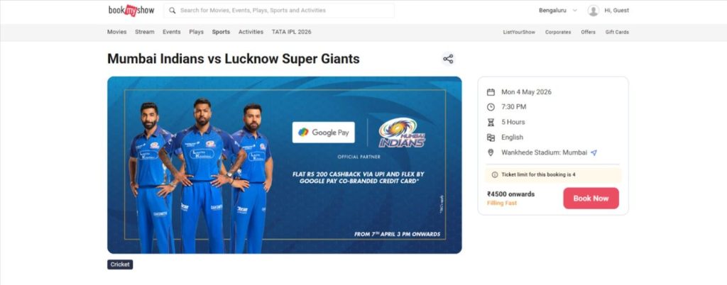 Book MI vs LSG Match 47 Tickets Book MI vs LSG Match 47 Tickets