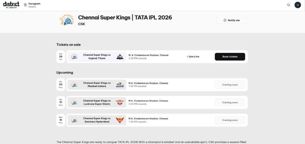 CSK vs MI IPL 2026 Match 44 Tickets CSK vs MI IPL 2026 Match 44 Tickets