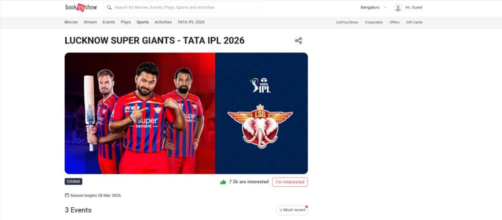 How to Book LSG IPL 2026 Tickets on BookMyShow How to Book LSG IPL 2026 Tickets on BookMyShow