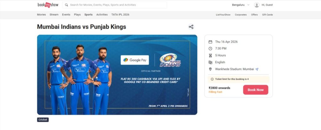 How to Book MI vs PBKS Match 24 Tickets How to Book MI vs PBKS Match 24 Tickets