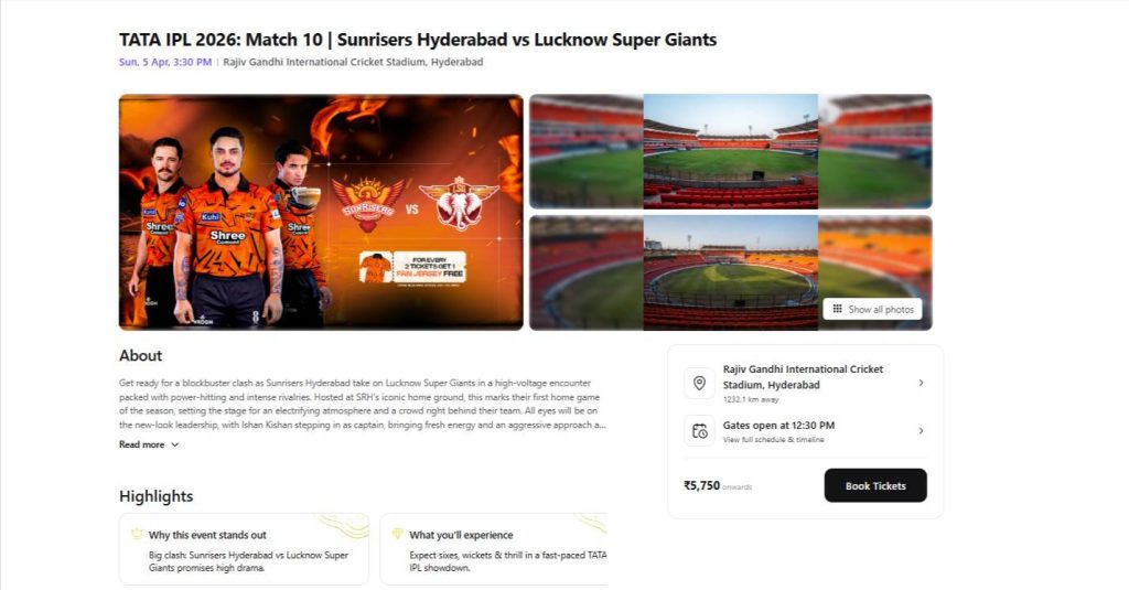 How to Book SRH vs LSG Match Tickets How to Book SRH vs LSG Match Tickets