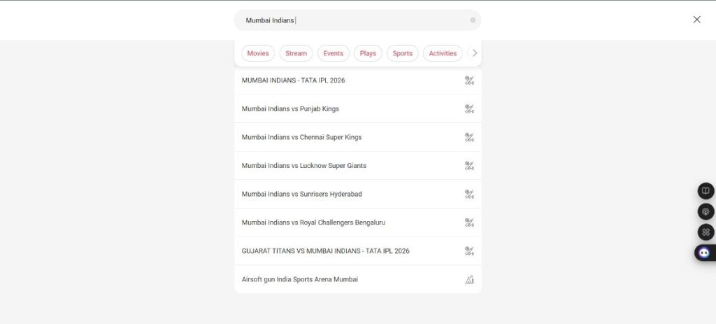 BookMyShow Search Page MI vs CSK BookMyShow Search Page MI vs CSK