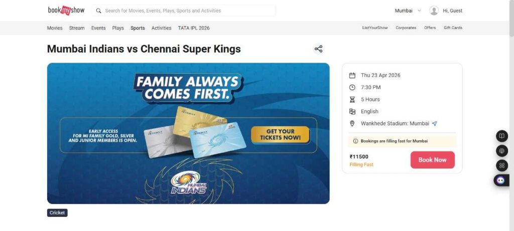 MI vs CSK Tickets Window BookMyShow MI vs CSK Tickets Window BookMyShow
