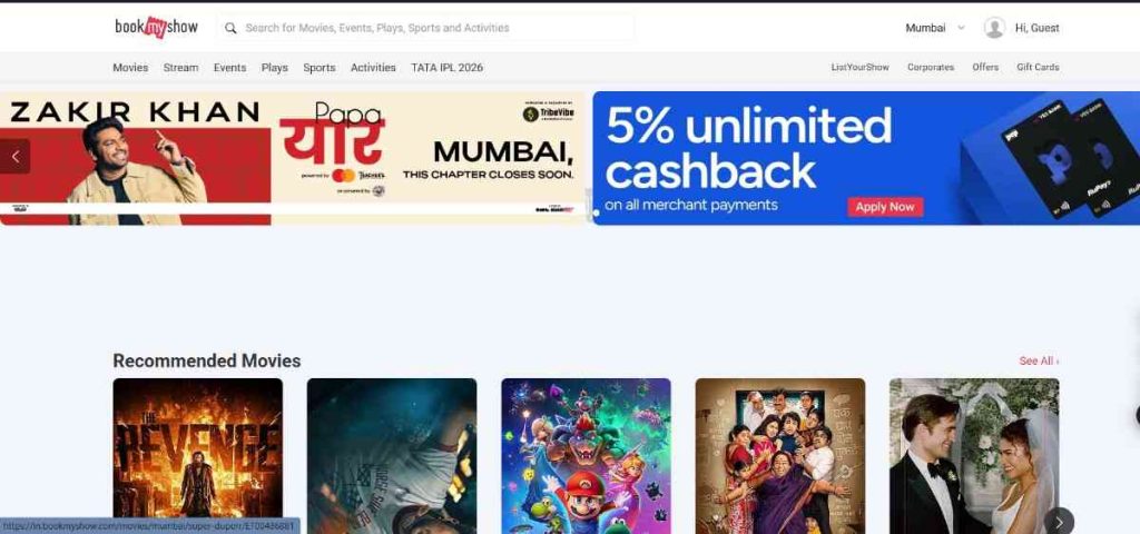 BookMyShow Home Page BookMyShow Home Page