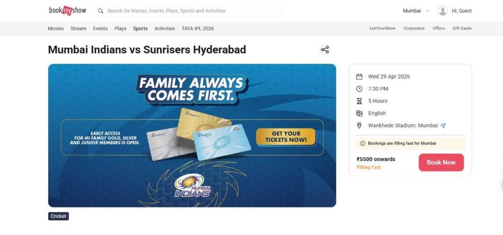 MI vs SRH Tickets Home Page MI vs SRH Tickets Home Page