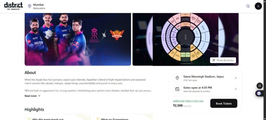 RR vs SRH Tickets Page RR vs SRH Tickets Page